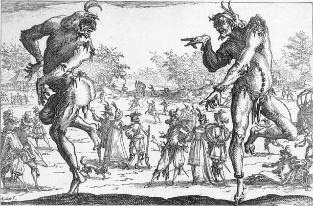 Gravura "Os dois pantaleões", de Jacques Callot (1616) 
