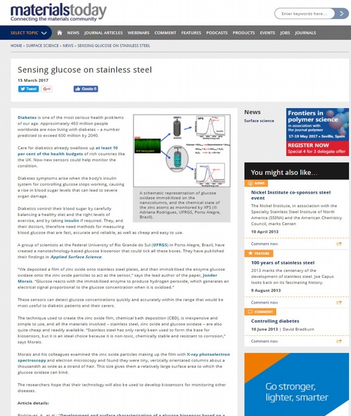 Divulgação em Materials Today 